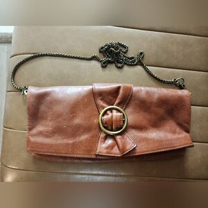 HOBO Brown Leather Clutch with Removable Chain Strap